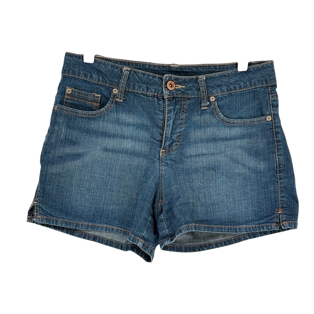 Faded Glory Denim Shorts Dark Wash Stretch Cargo Pocket Size 6